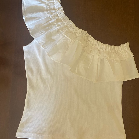 Anthropologie Porridge one-shoulder ruffled top. - Picture 3 of 5